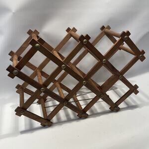 VintageWood & Brass Tack Expanding Wine Rack Table Top 8 Bottle Holder Expands